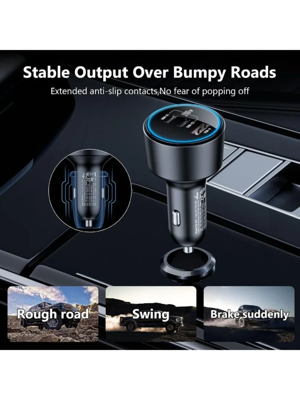 Fast Charging 200W Dual USB C Car Charger, PD3.0/QC4.0 Adapter for iPhone